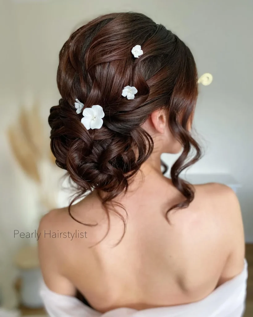  Floral Embellished Side Bun Updos