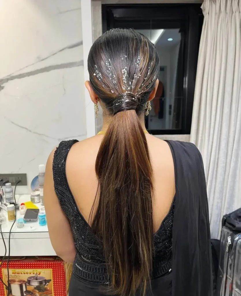 Glittered Low Wrapped Ponytail