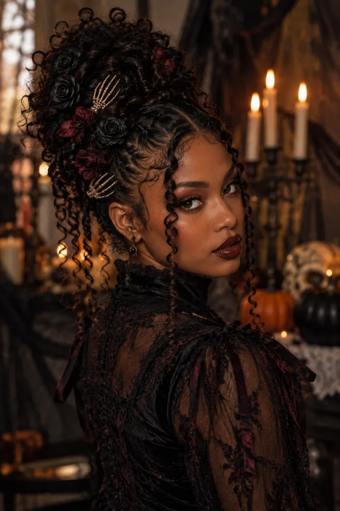 Gothic Floral Curly Updo