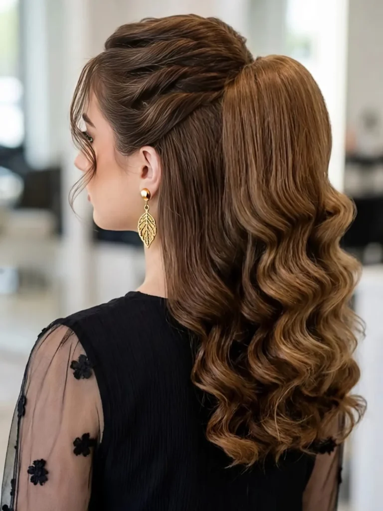 Half-up lifted curls statement style