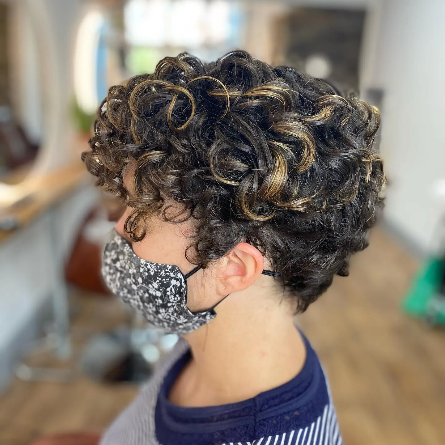 Highlighted Curly Tapered Pixie