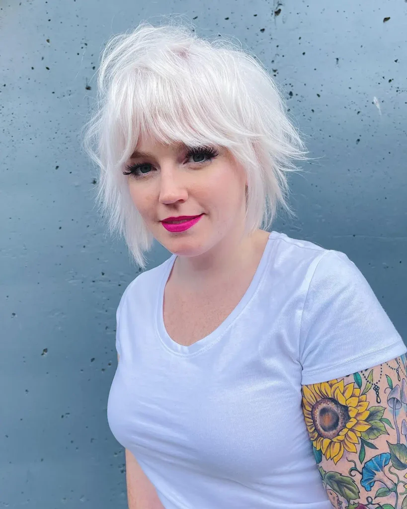 Icy White Shaggy Bob
