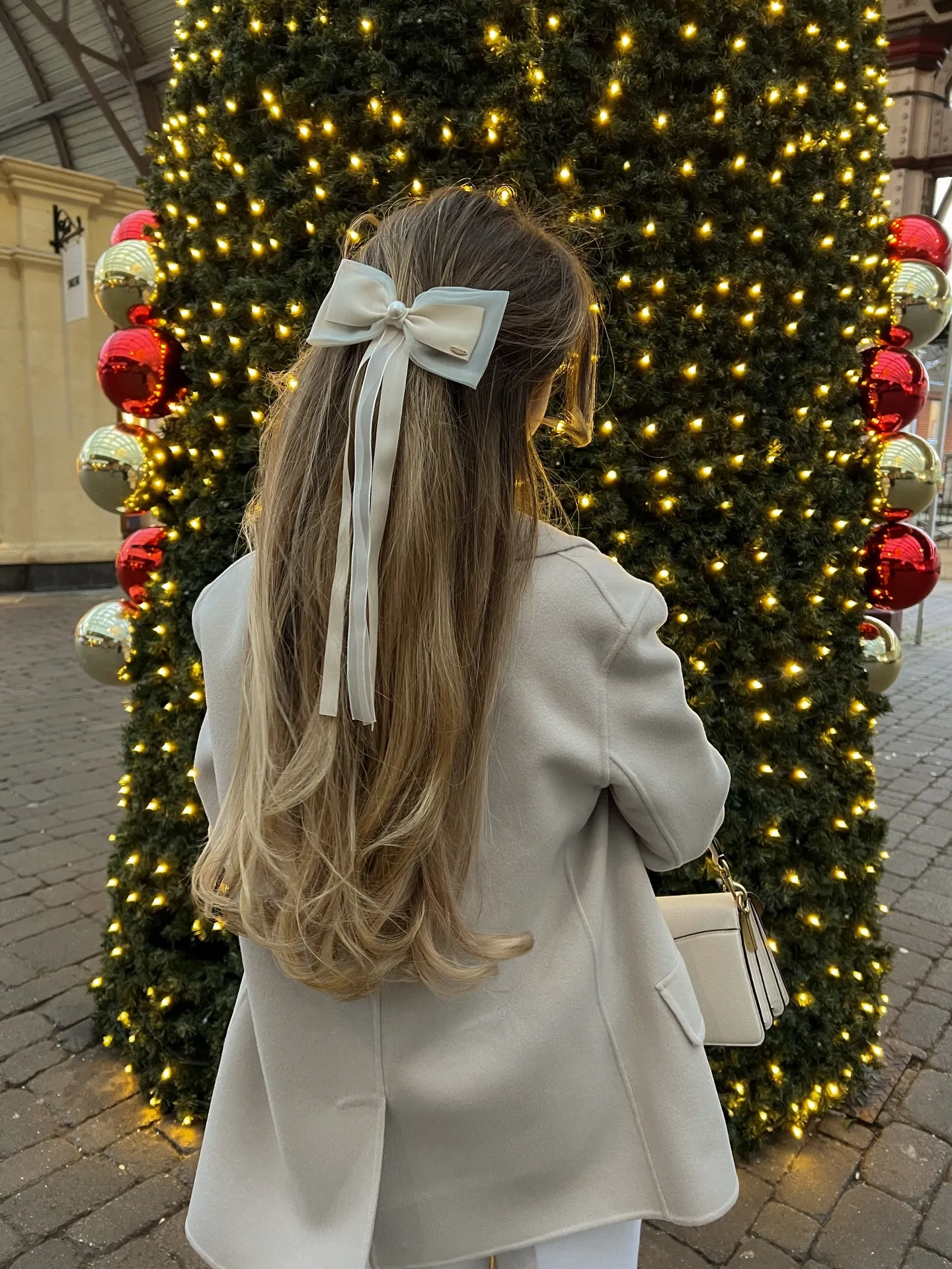 Ivory Ribbon Half Up Waves