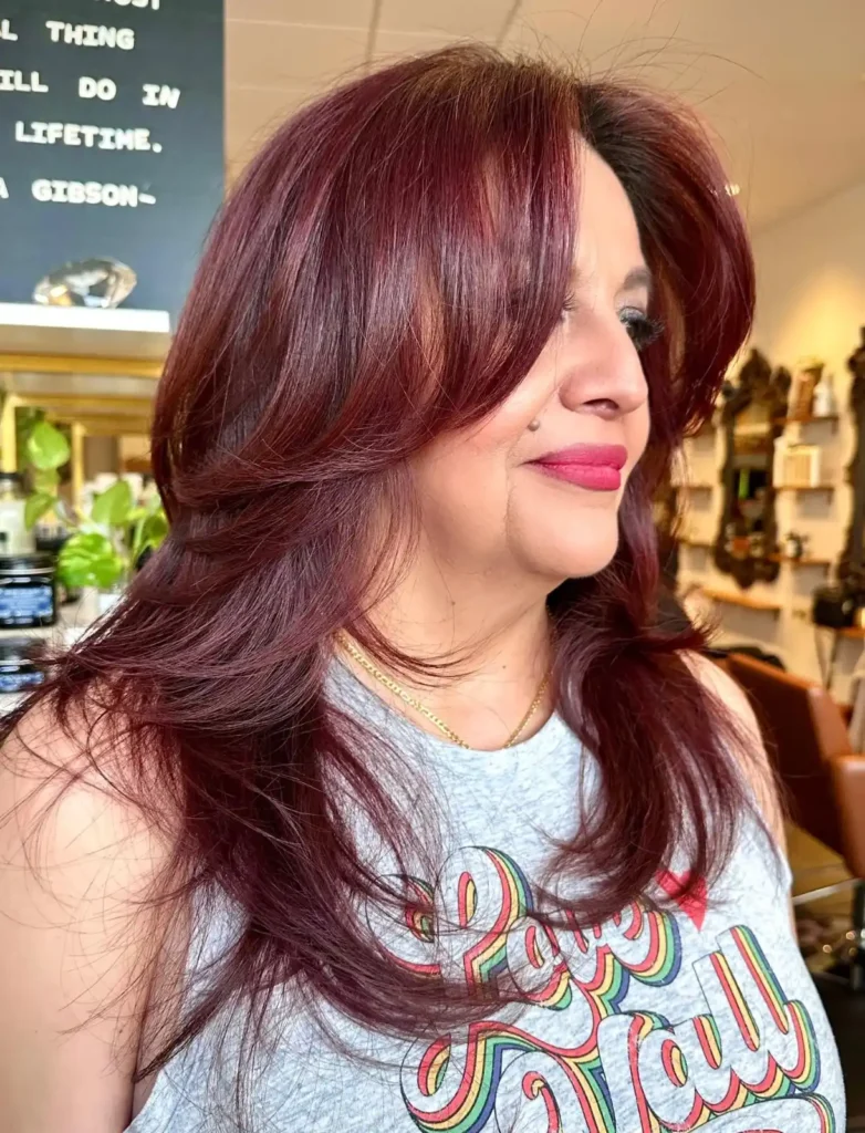 Layered Burgundy Feathered Cut