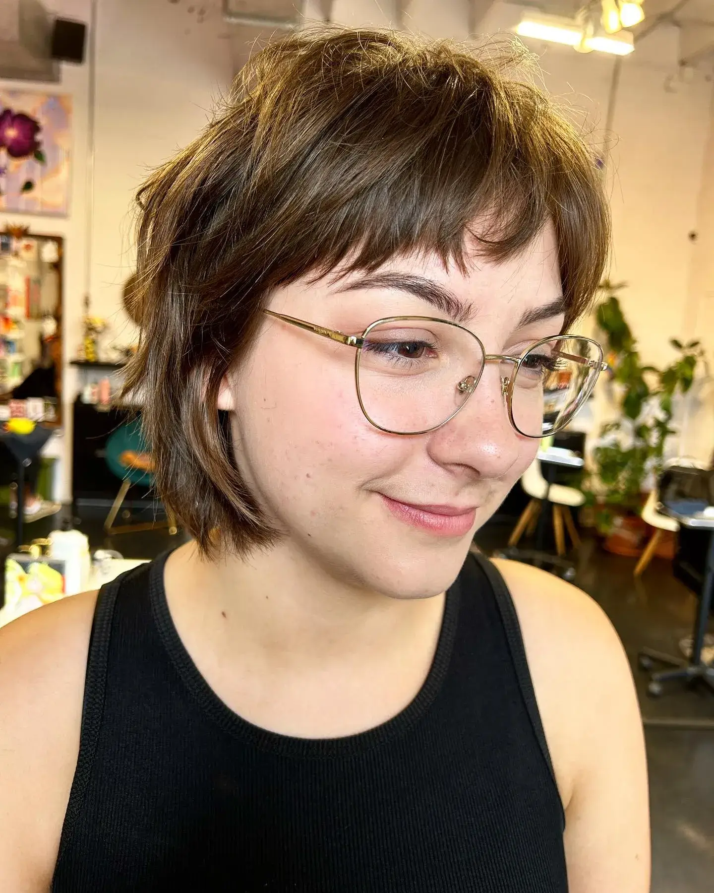 Layered Chestnut Wolf Cut Bob