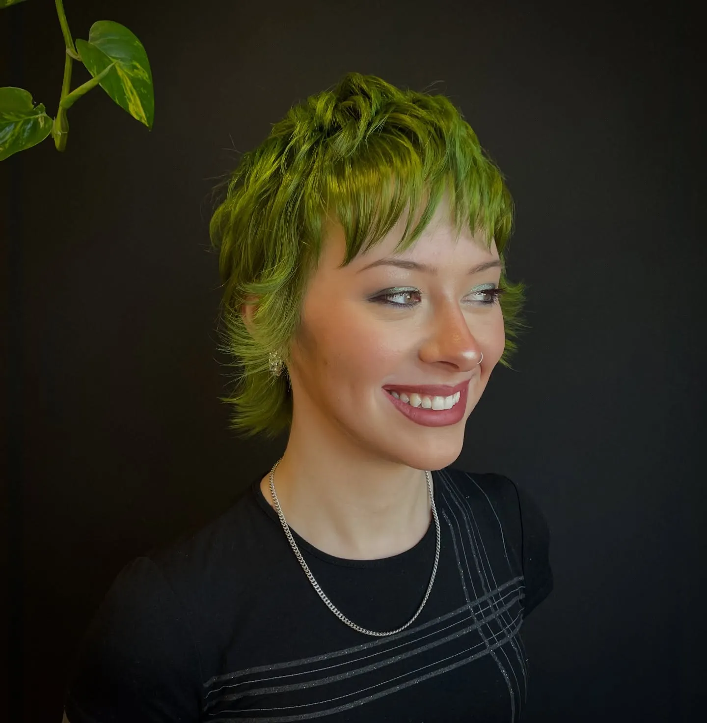 Lime Green Textured Pixie Mullet