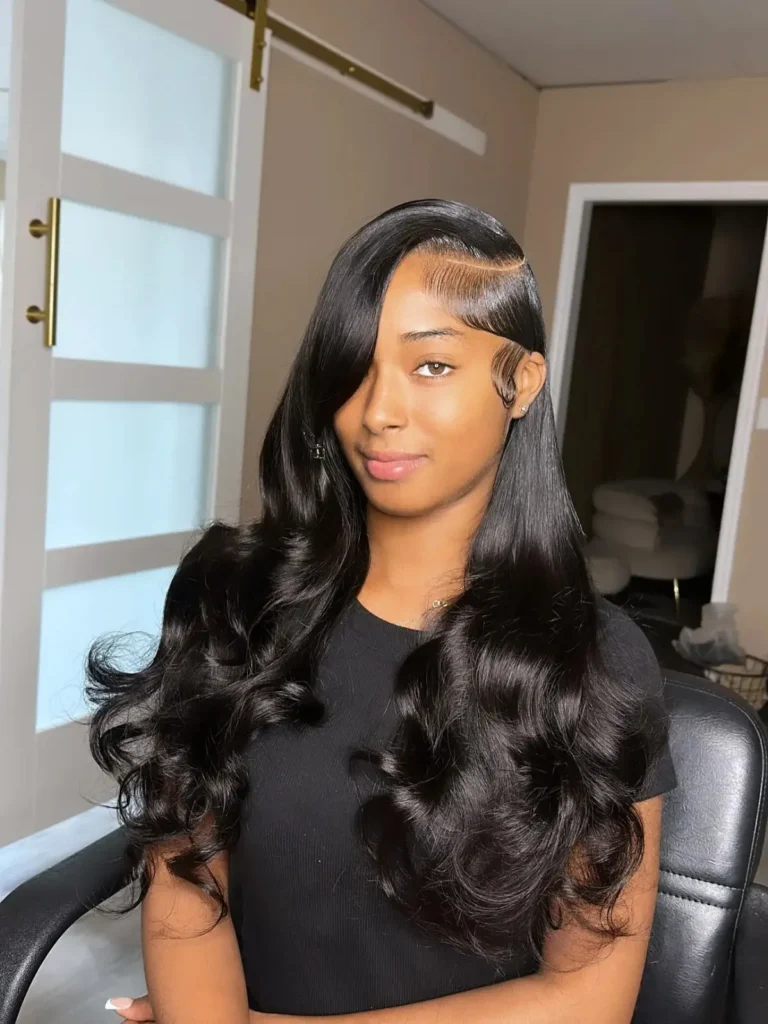 Long Sleek Side Part Waves