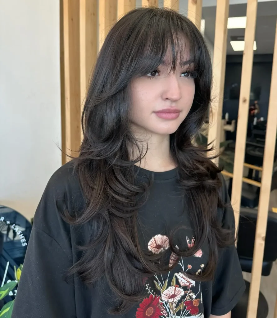 Long feathered airy bangs