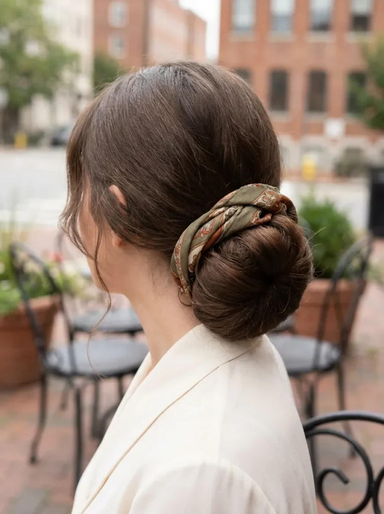  Low Chignon With Scarf