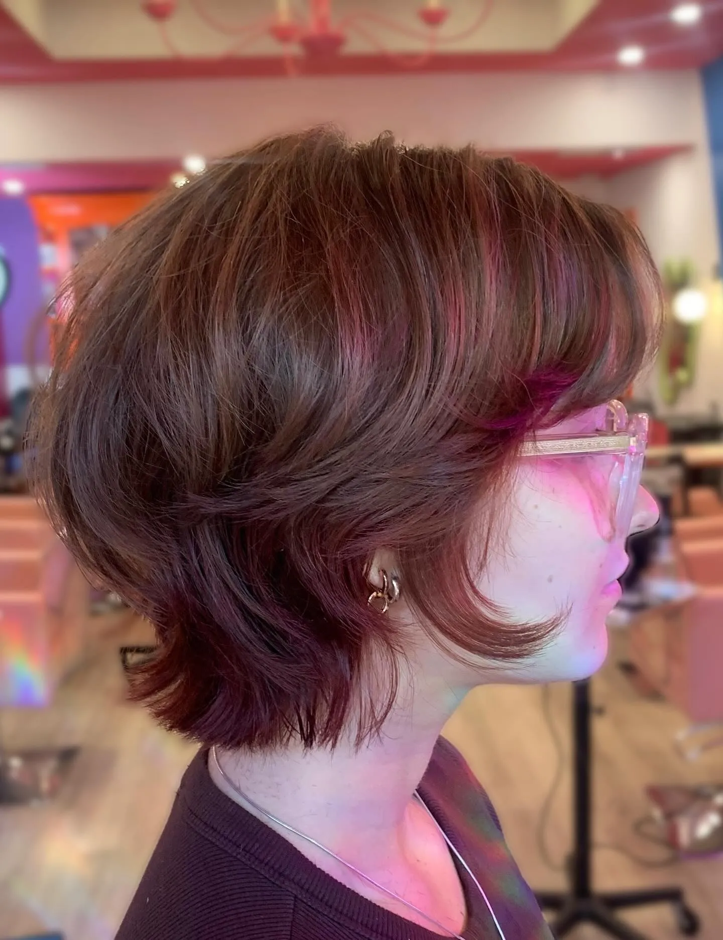 Magenta Streaked Layered Bob