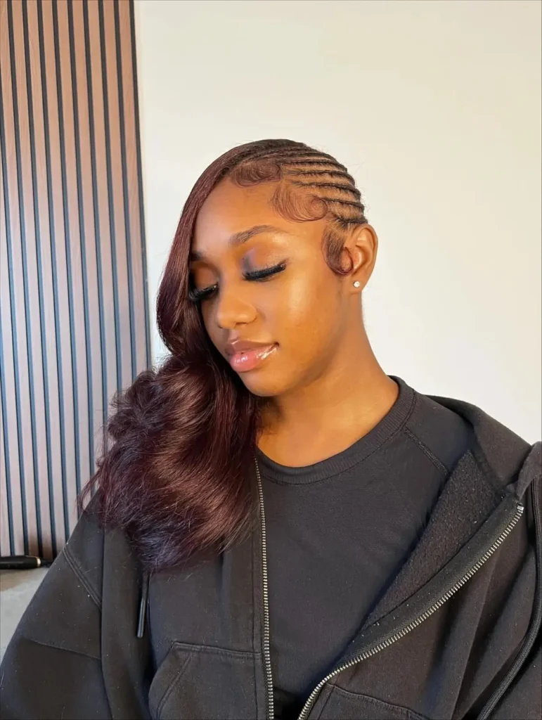 Mahogany Braided Side Part Waves