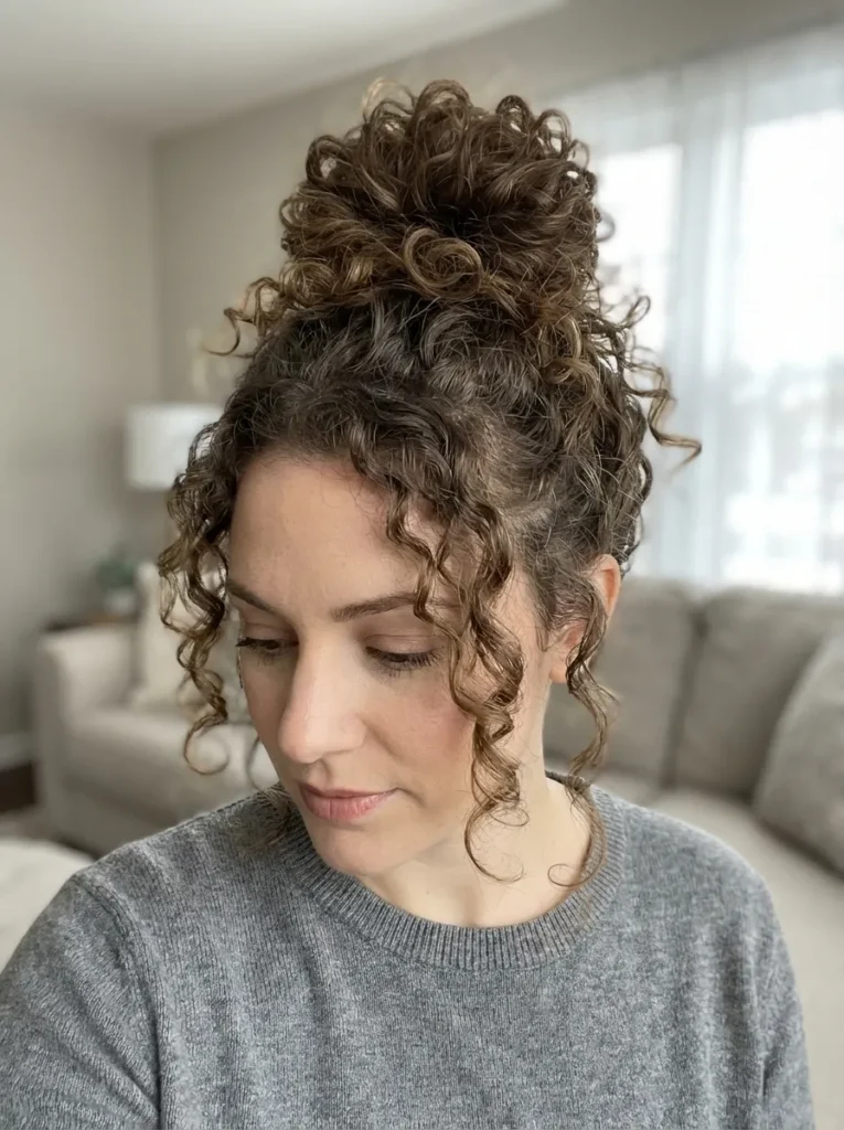 Messy Curly Top Knot