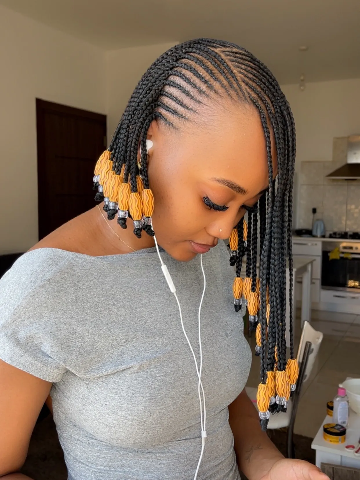 Mustard Tip Beaded Bob Braids