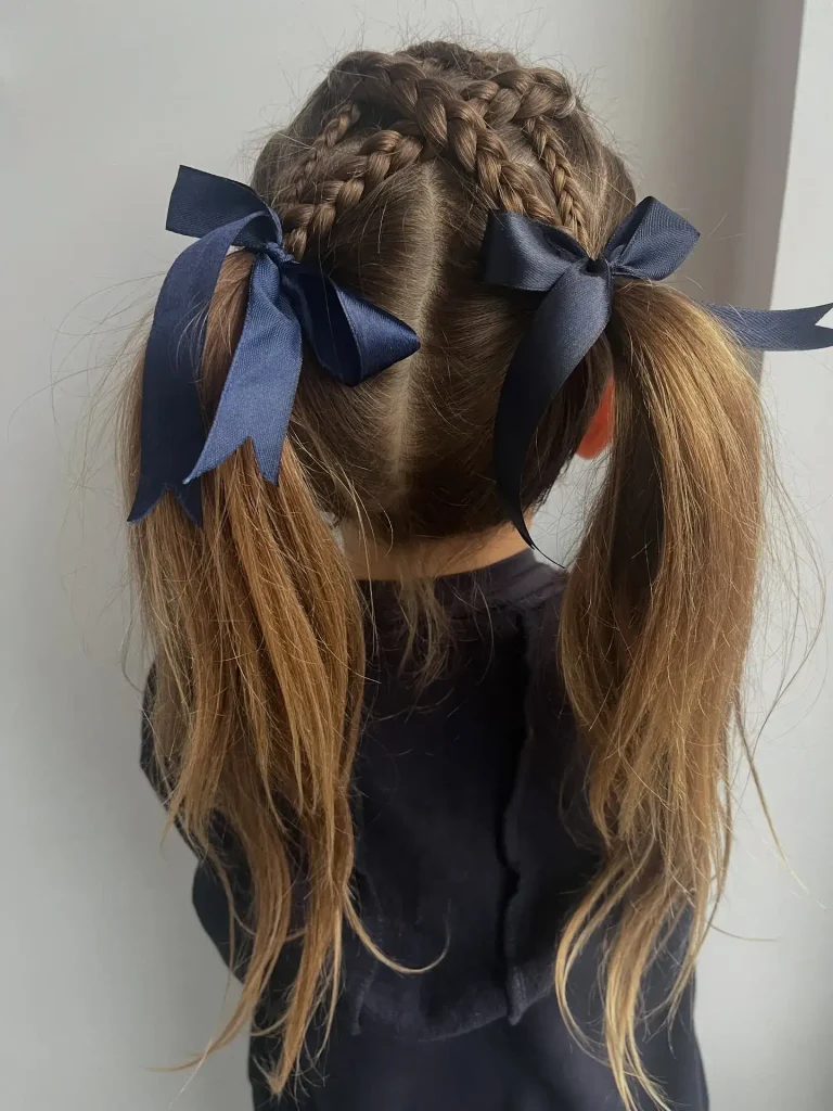 Navy Ribbon Braided Pigtails