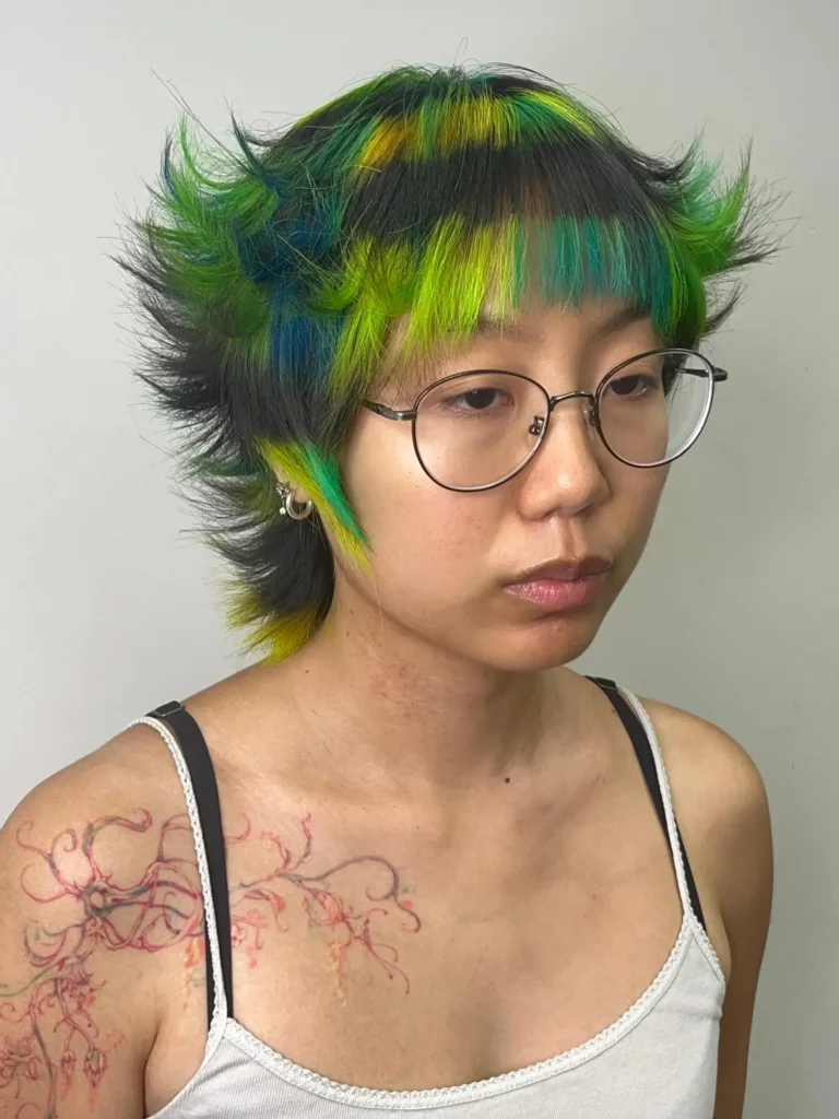 Neon Green Blue Shag Mullet