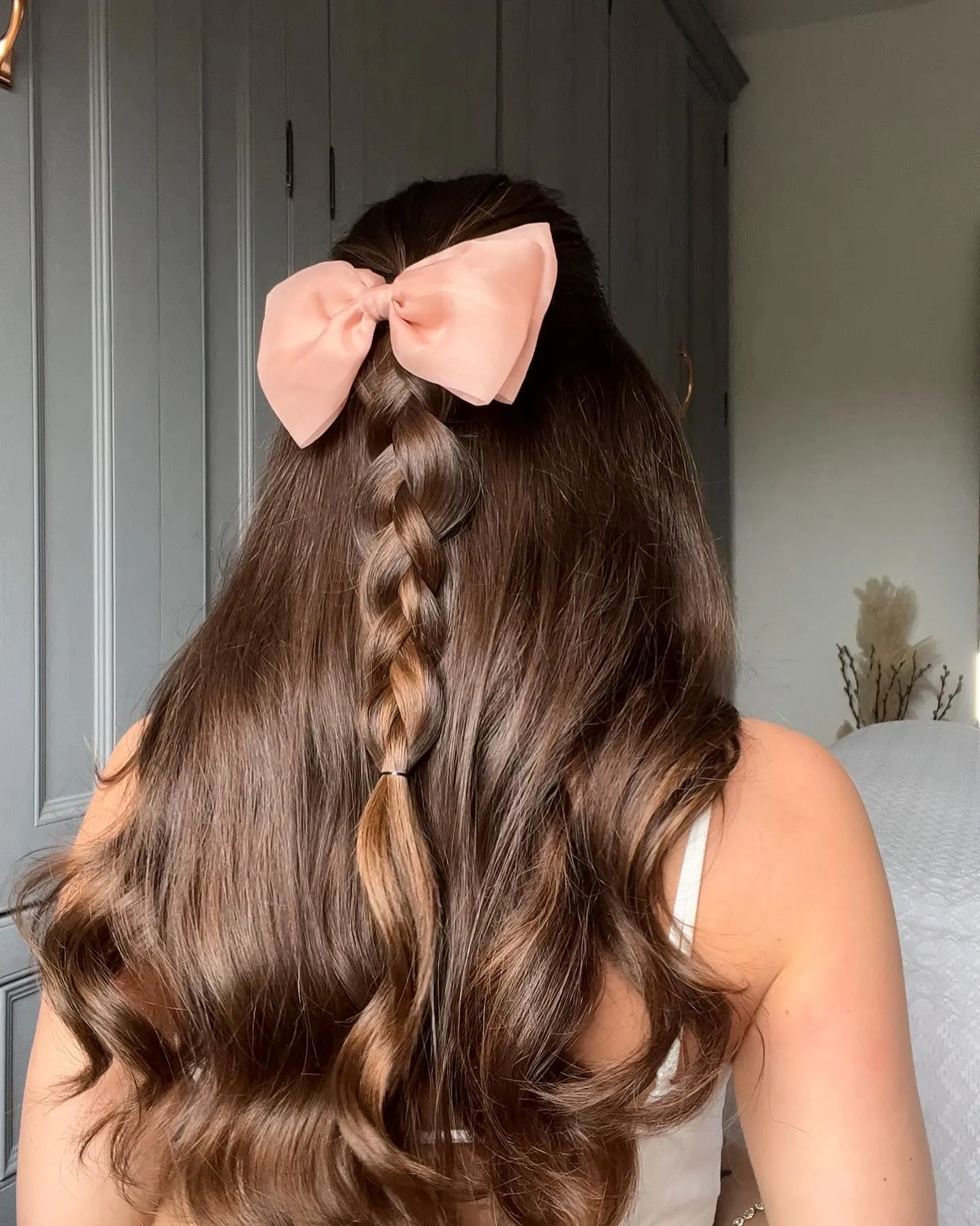 Peach Bow Braided Half Up