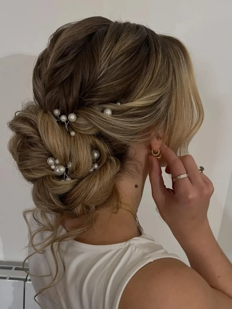 Pearl Detail Textured Bun Updos