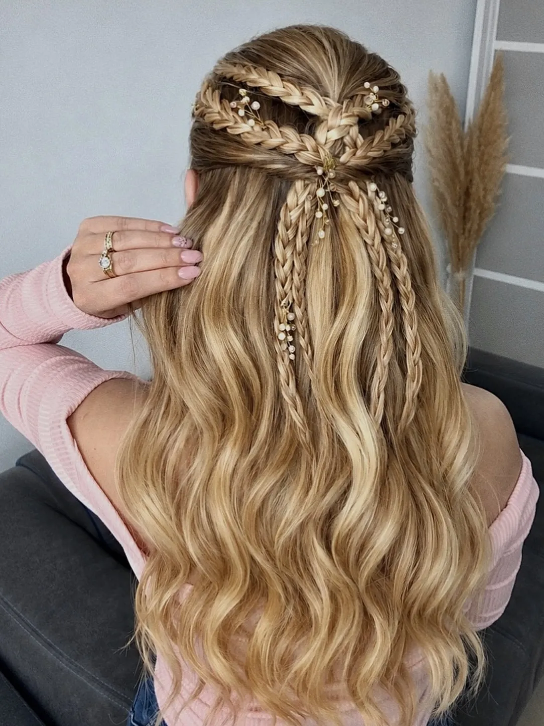 Pearled Bohemian Crown Braids