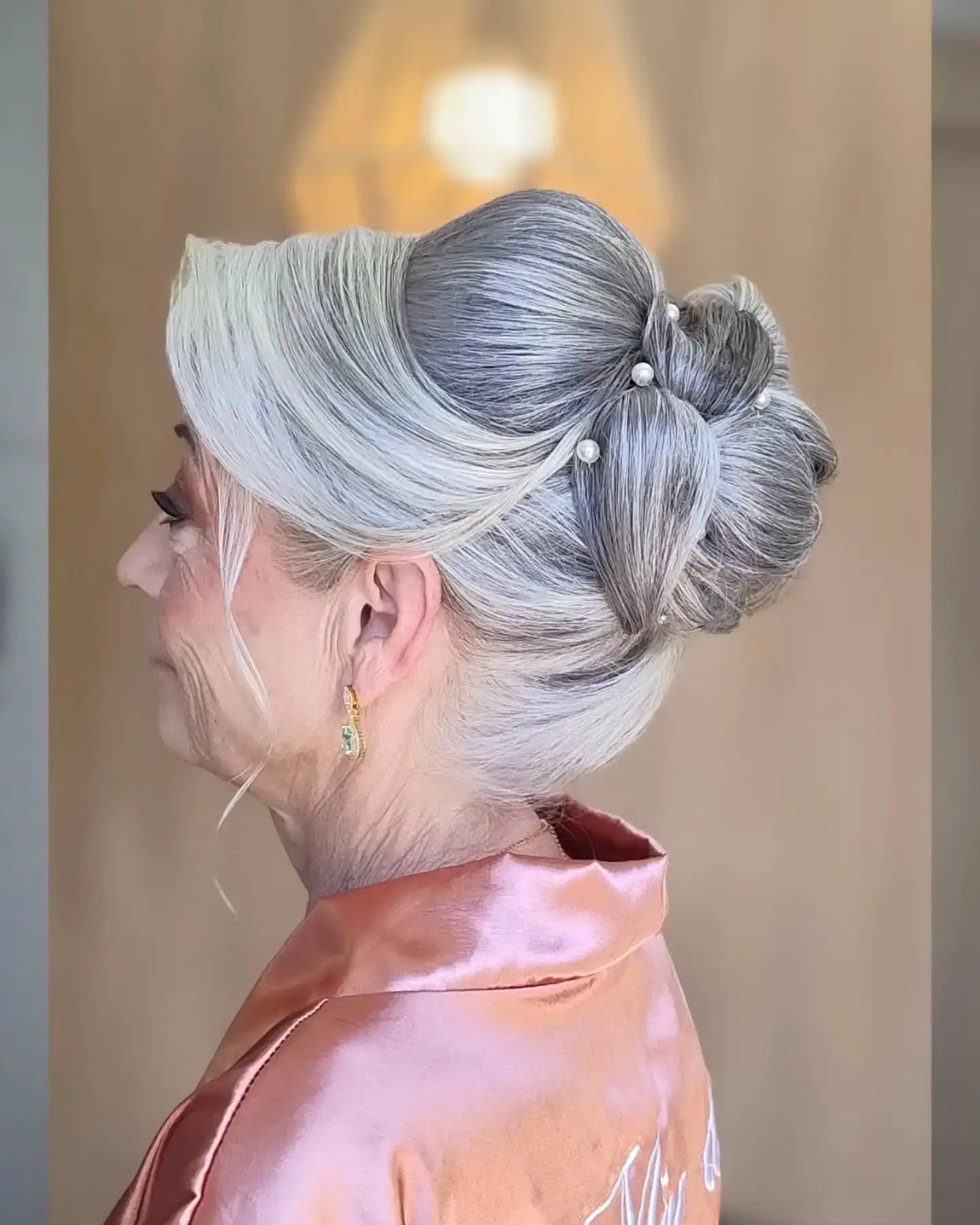 Pearled Sculpted Gray Bun