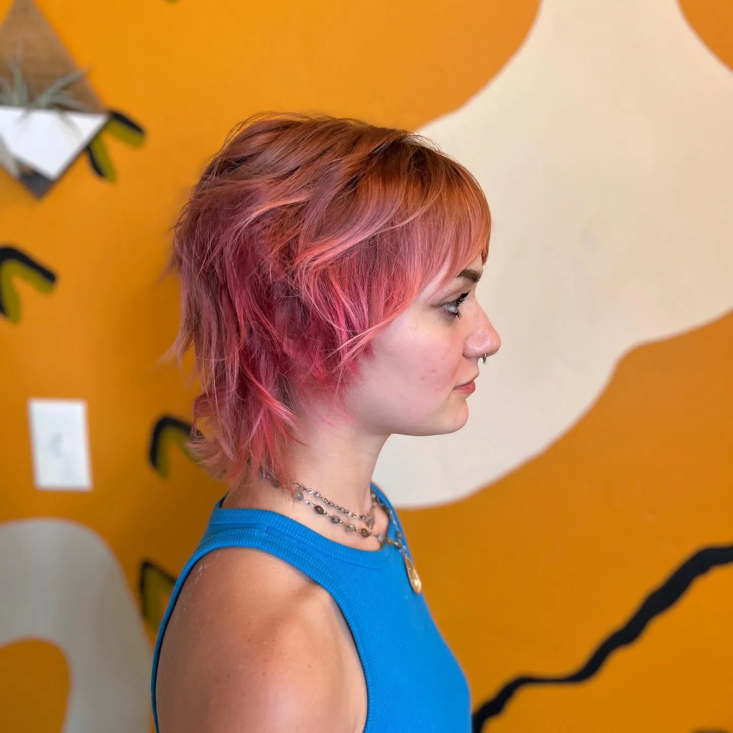 Pink Choppy Layered Bob