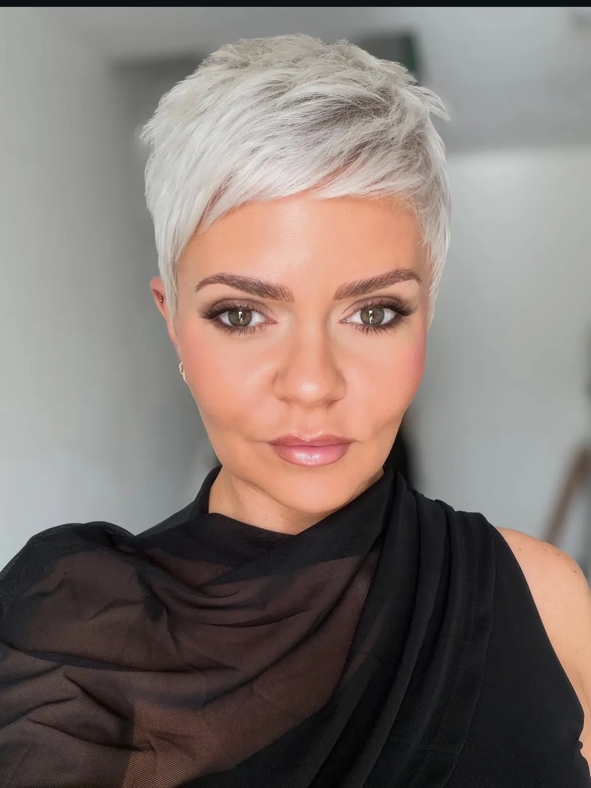 Platinum Blonde Feathered Pixie