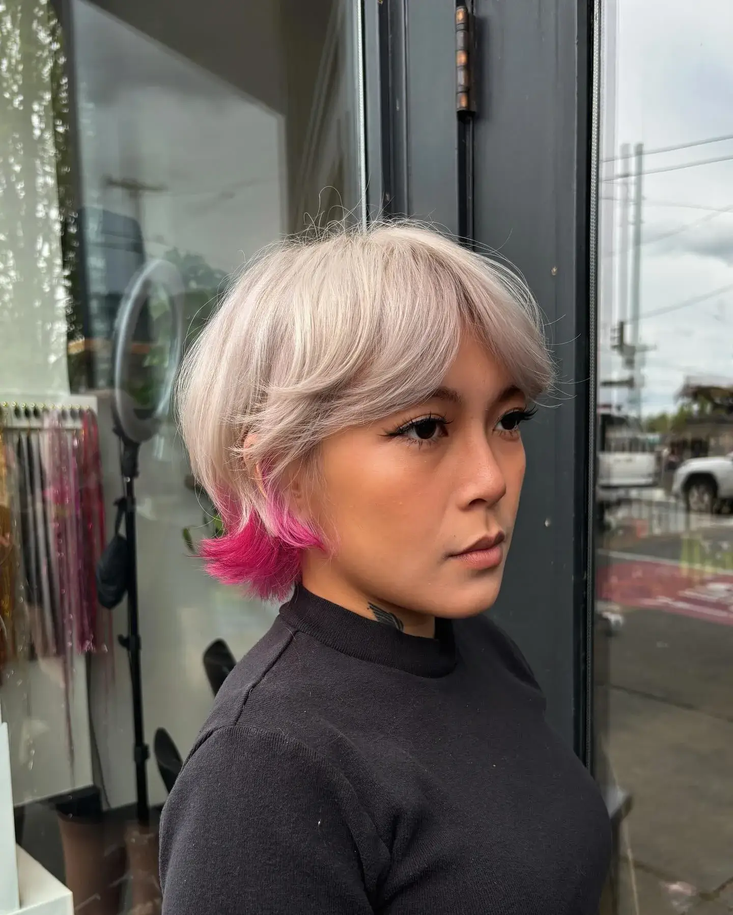 Platinum Blonde Pink Tipped Mullet
