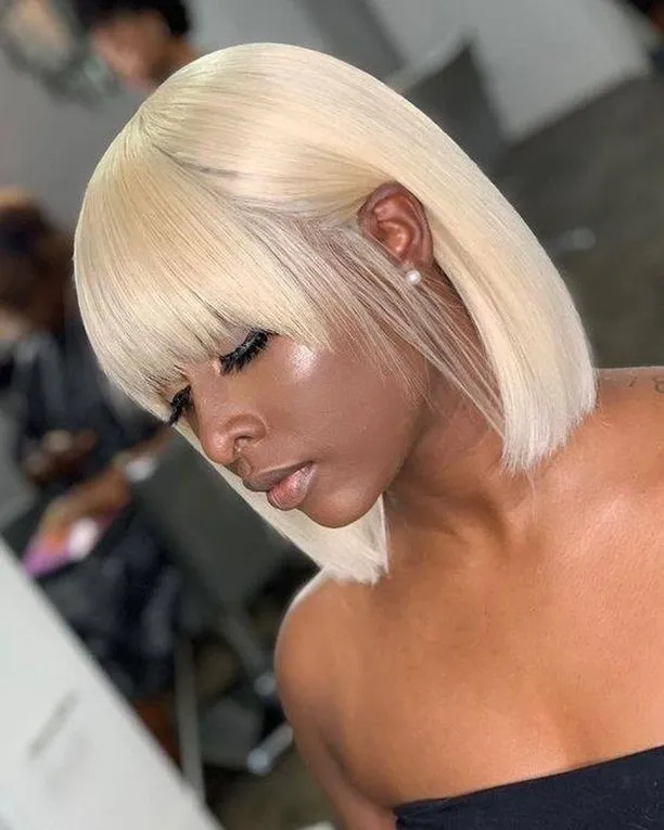 Platinum Blunt Bob Bangs