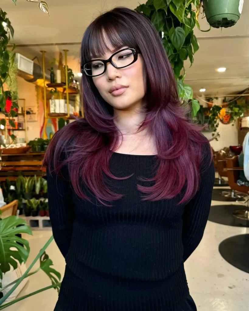 Plum Toned Flowing Wolf Cut