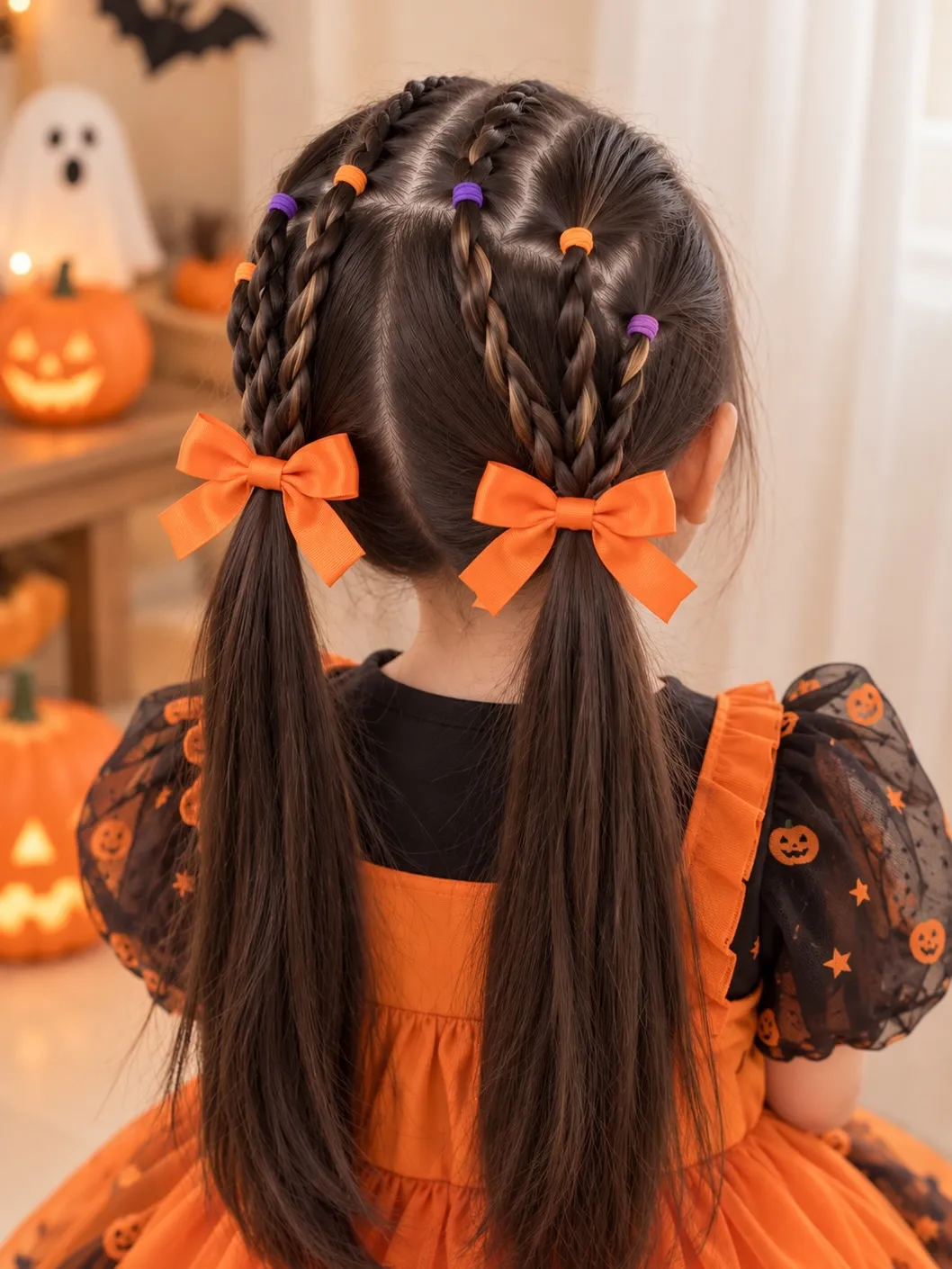 Pumpkin Bow Twin Braids
