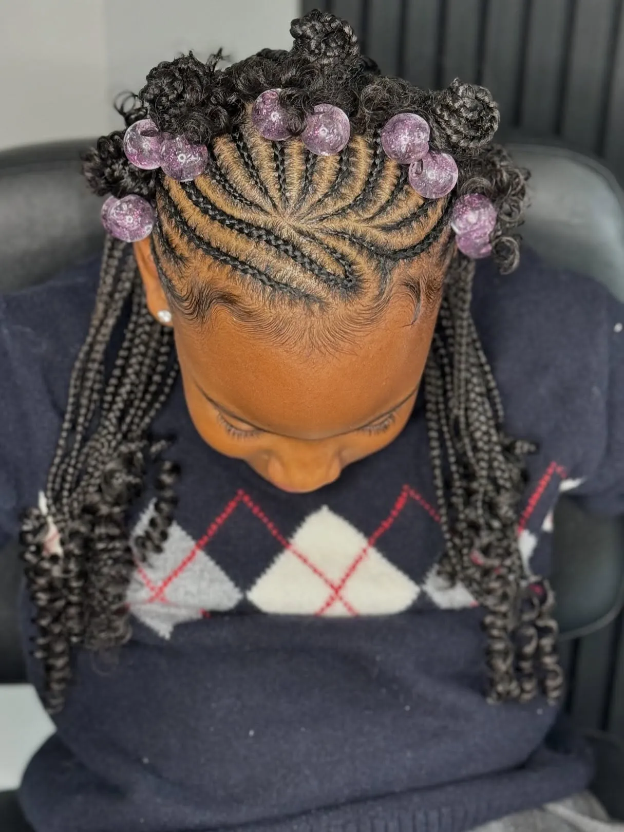 Purple Beaded Braided Bantu Knots