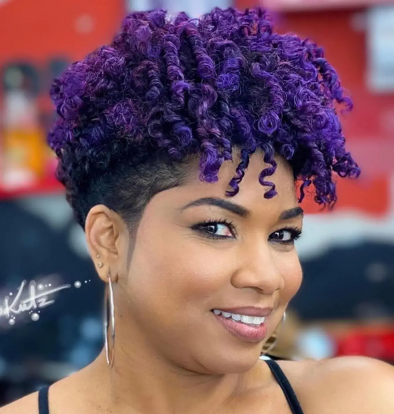 Purple Curly Tapered Cut