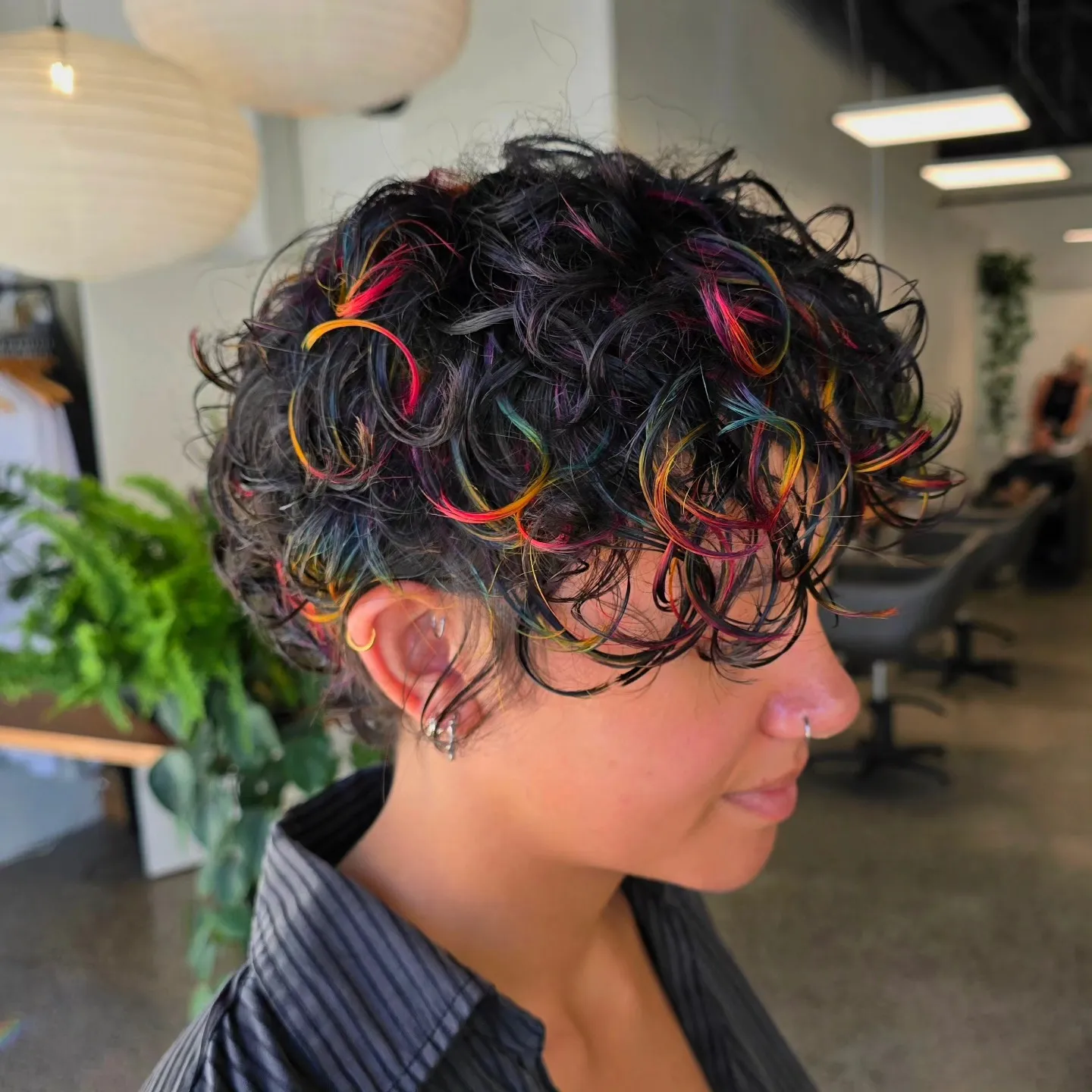 Rainbow Highlighted Curly Pixie