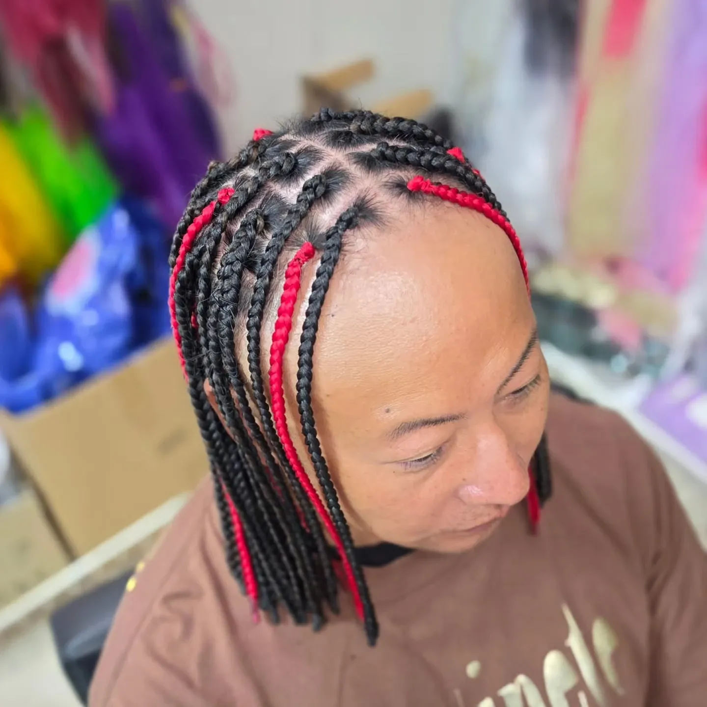 Red Accent Box Braids