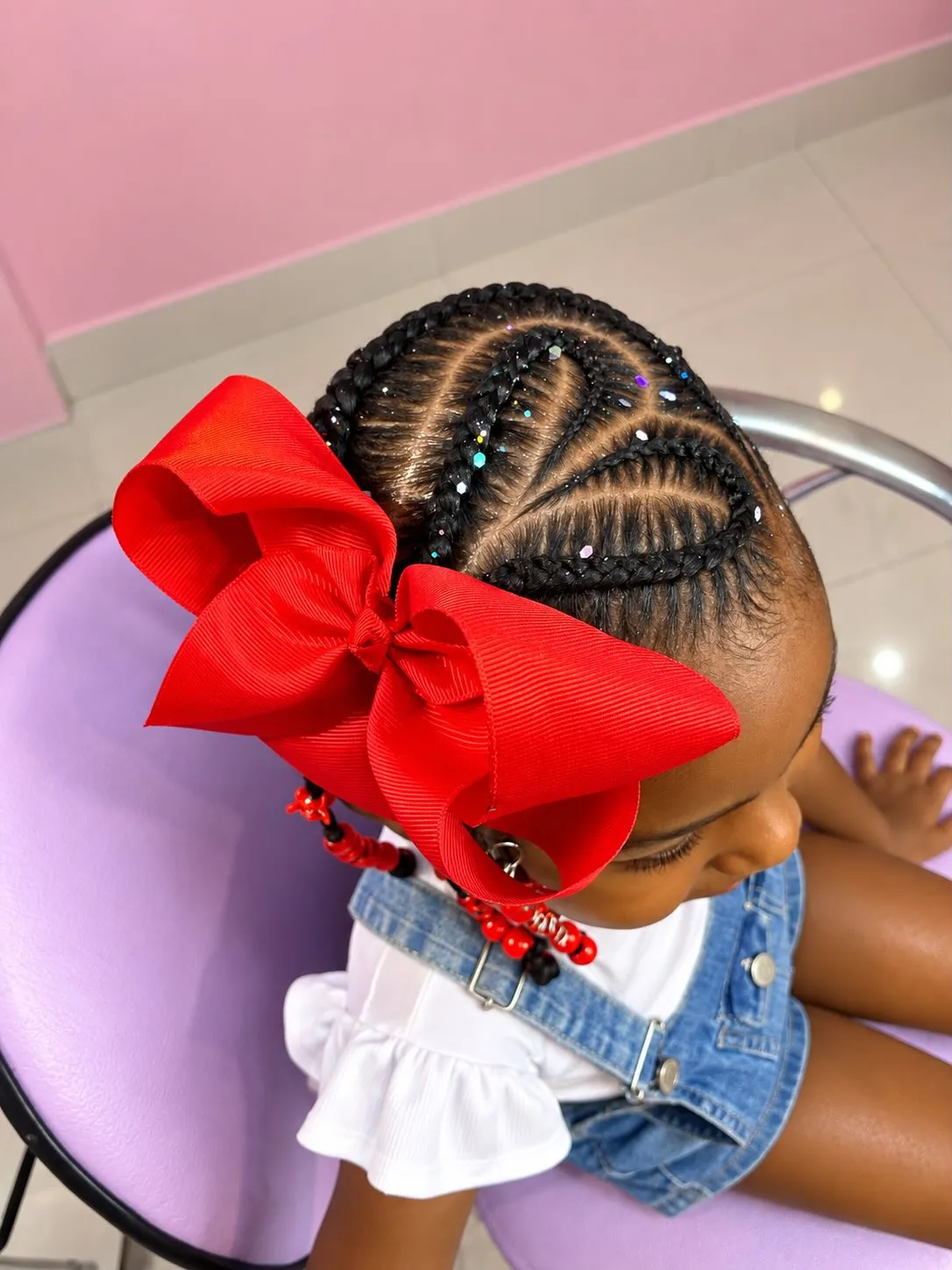 Red Bow Curved Cornrows