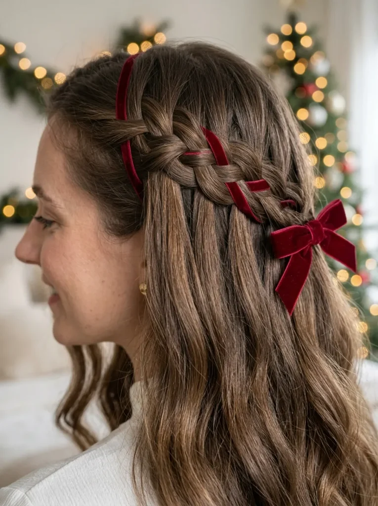 Red Bow Waterfall Braid
