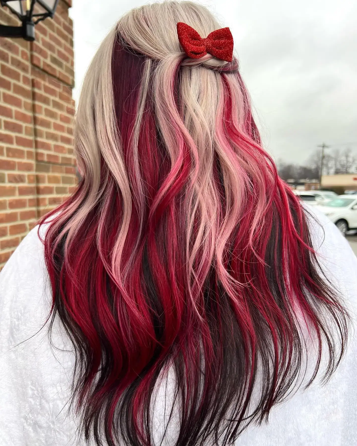 Red Glitter Bow Half Up Waves