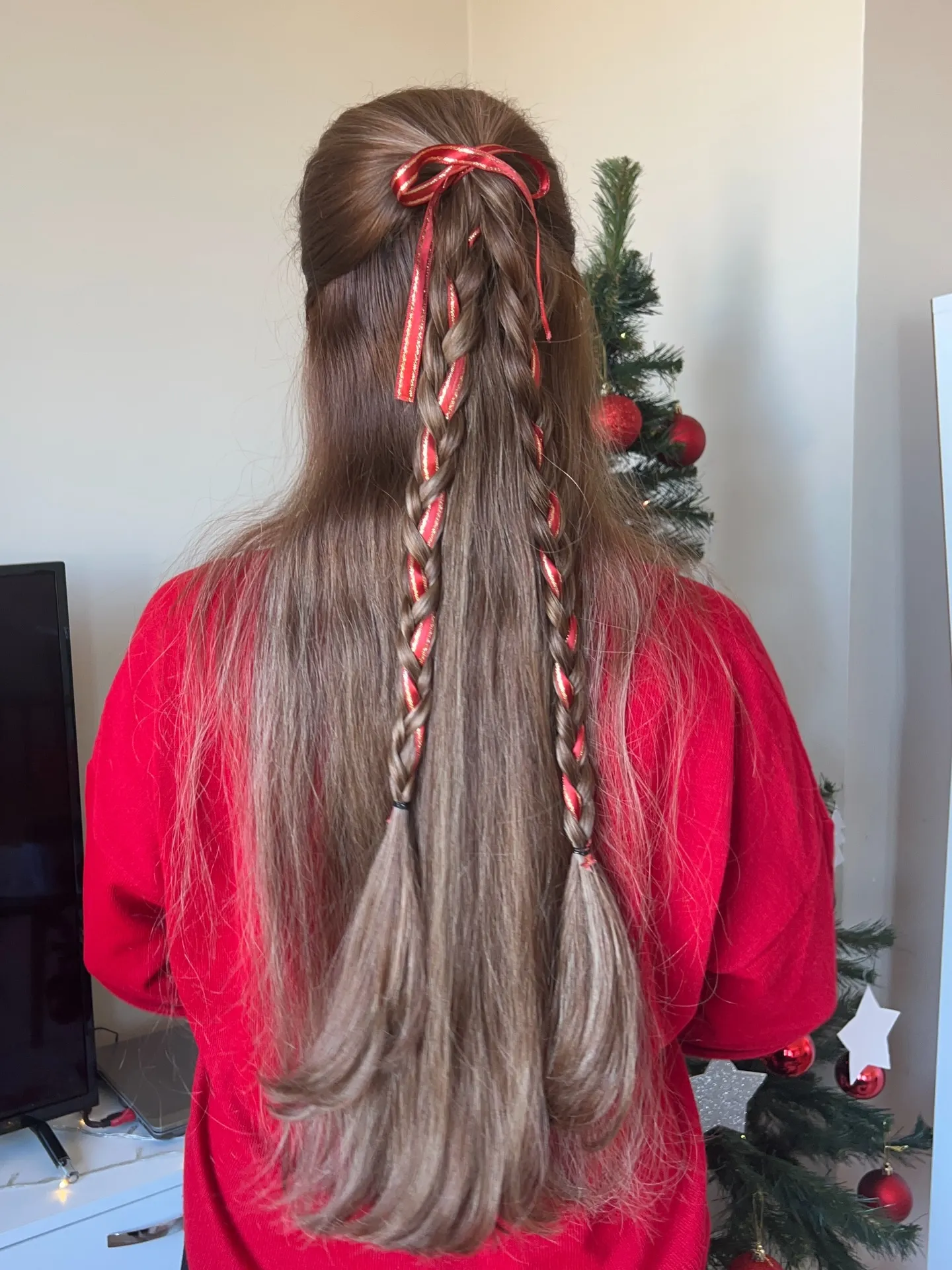 Red Ribbon Accent Braids