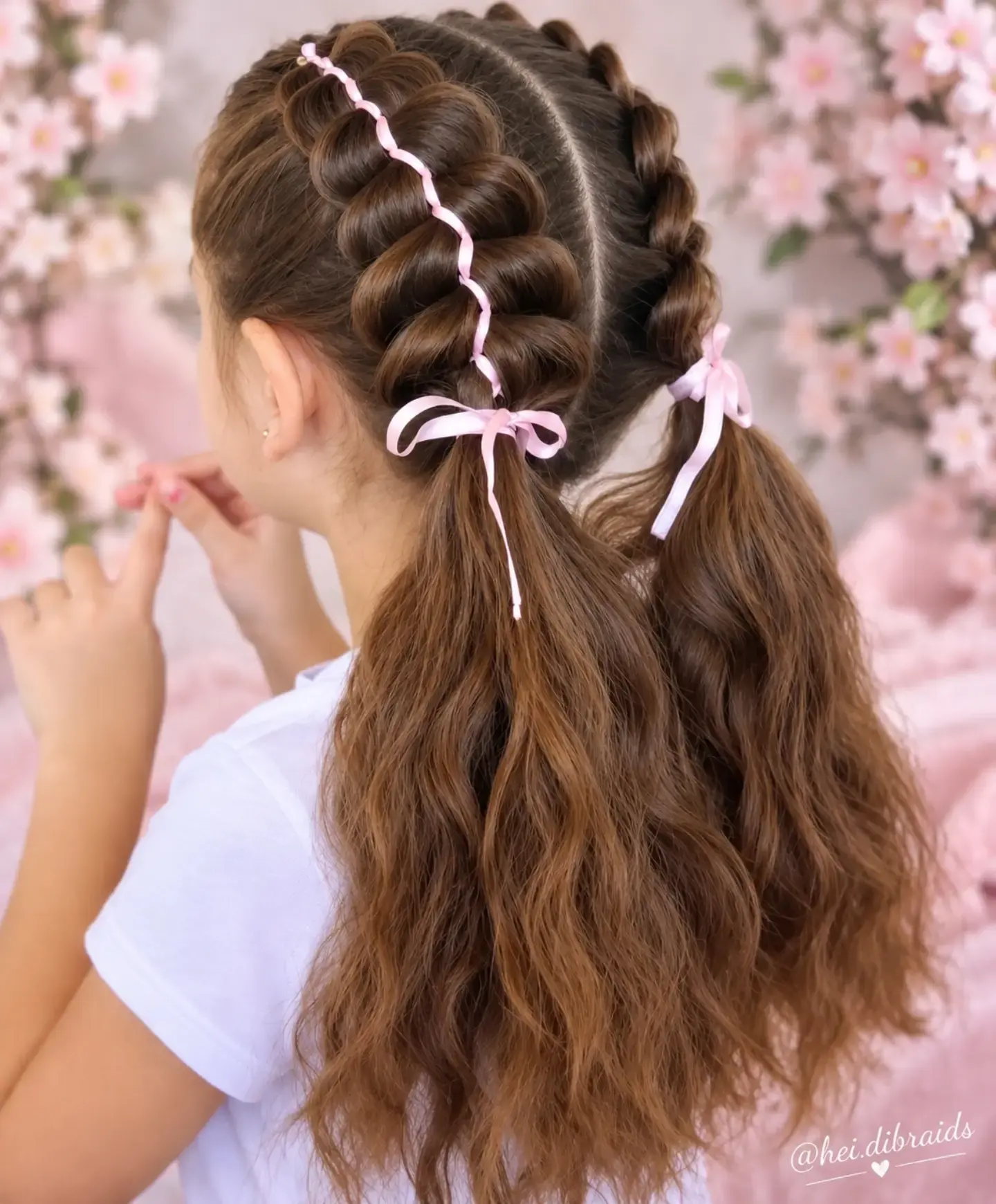 Ribbon Wrapped Bubble Pigtails