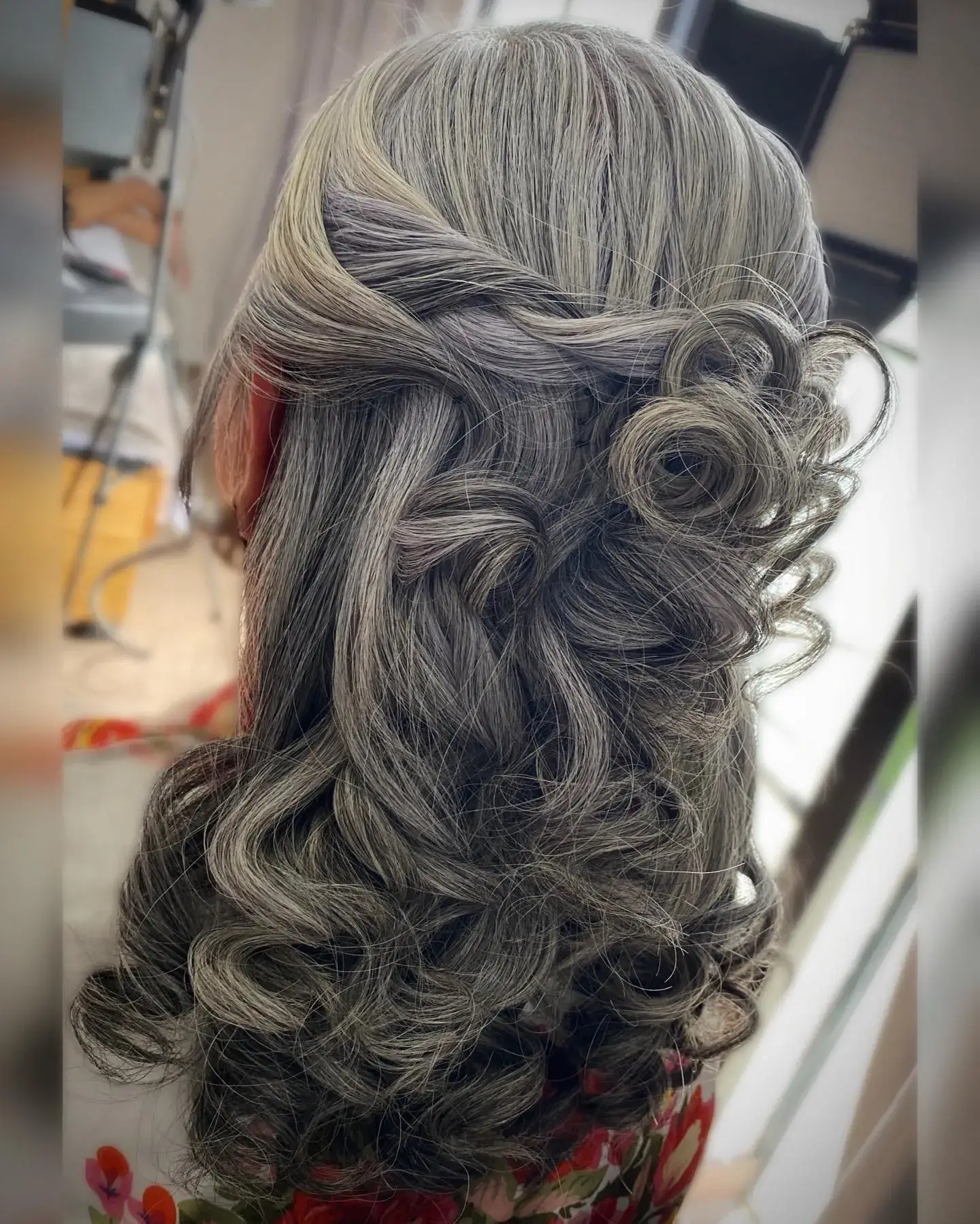 Romantic Silver Curl Updo