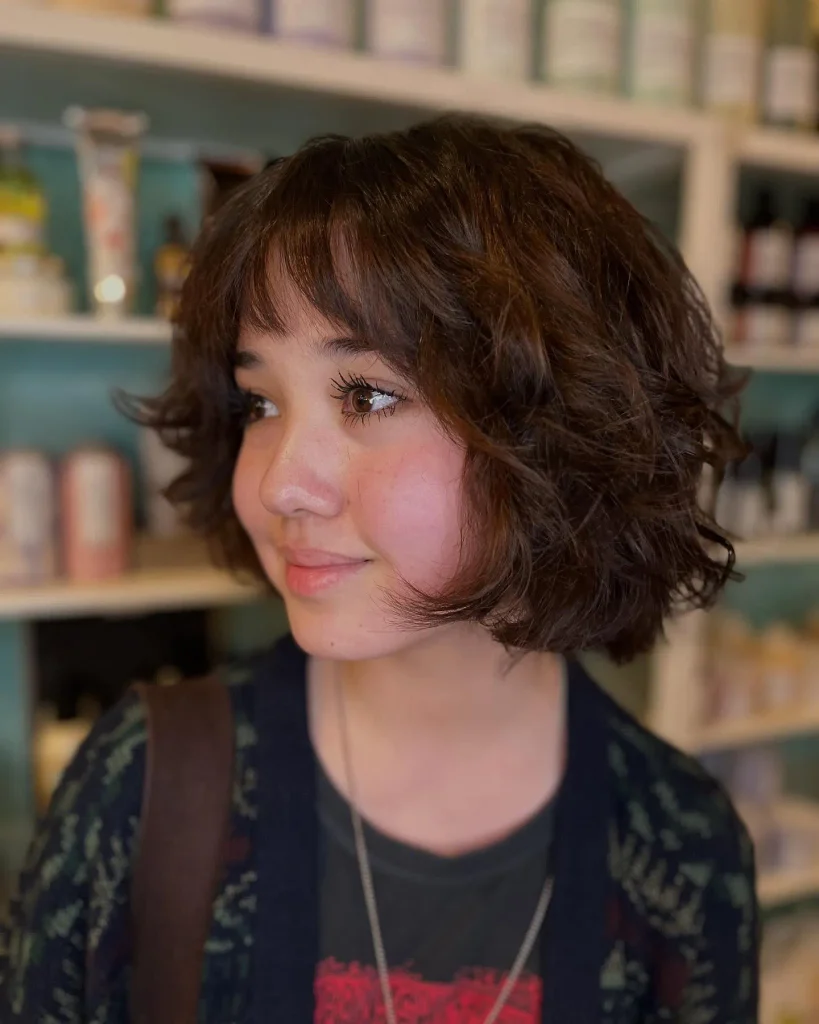 Rounded Curly Shag Bob