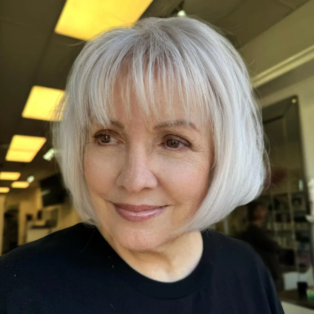 Rounded Silver Bangs Bob