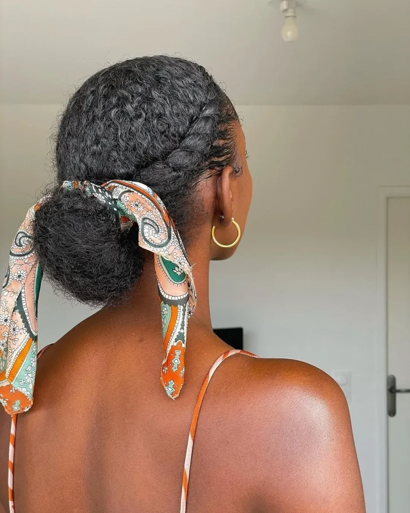 Scarf-Wrapped Braided Low Bun