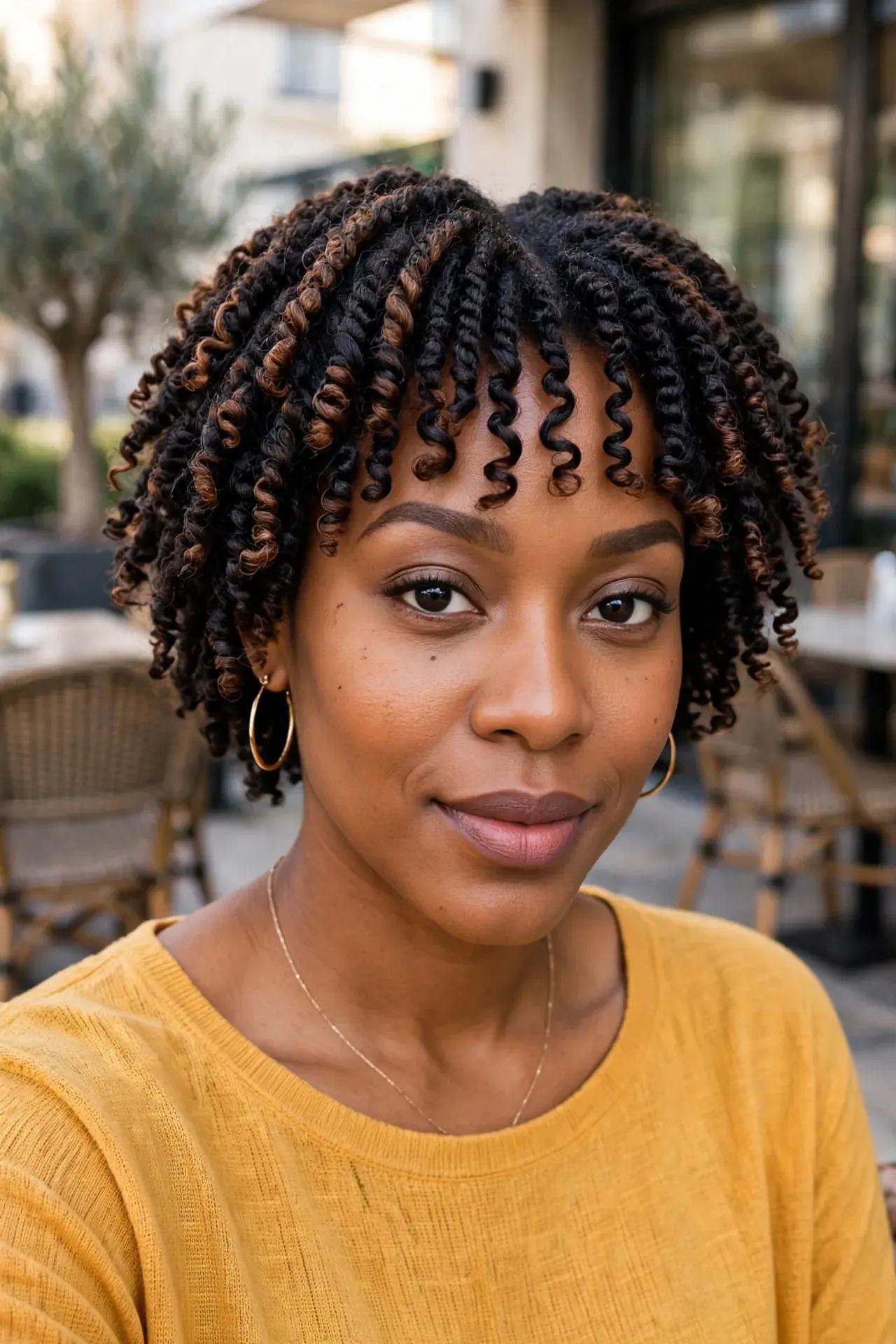 Short Crochet Twists with Curly Bangs