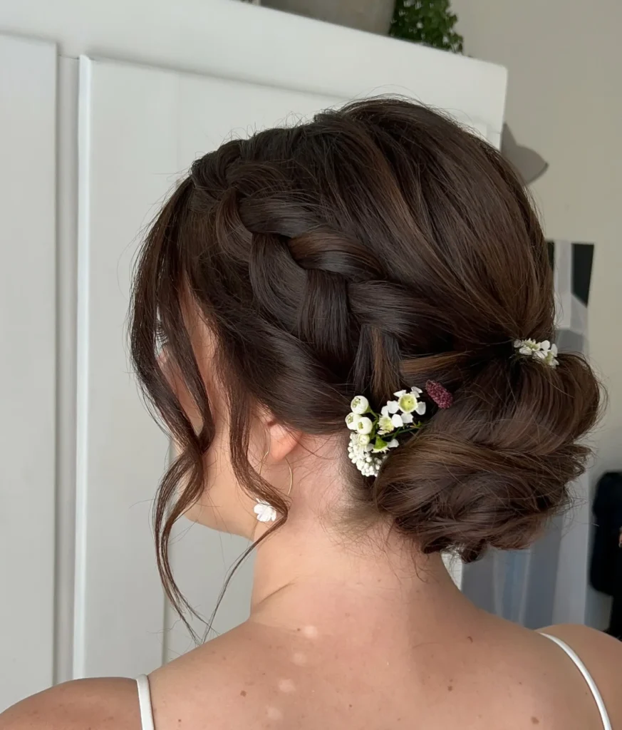 Side-Braided Floral Low Bun