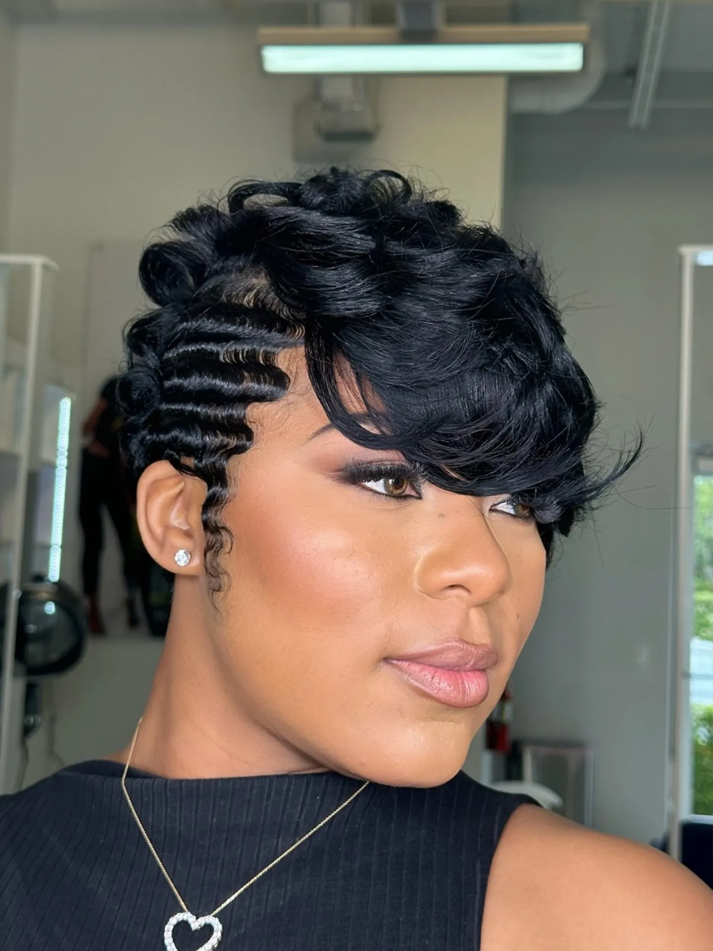 Side Braided Pixie with Swept Fringe