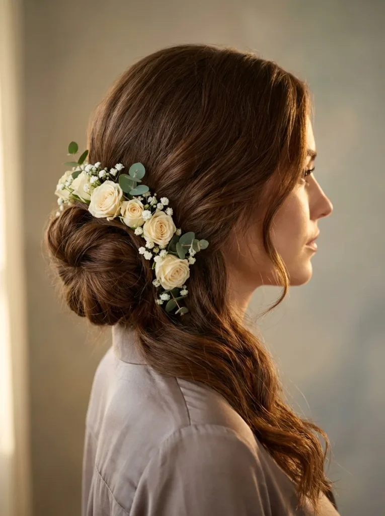 Side Floral Sweep Bun