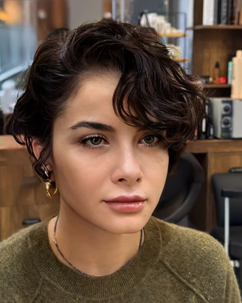  Side Flow Curly Pixie Cut