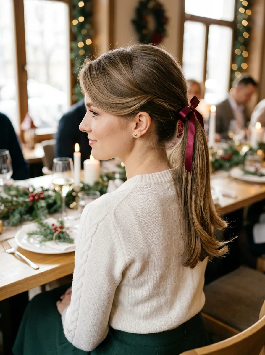 Side Swept Bow Ponytail