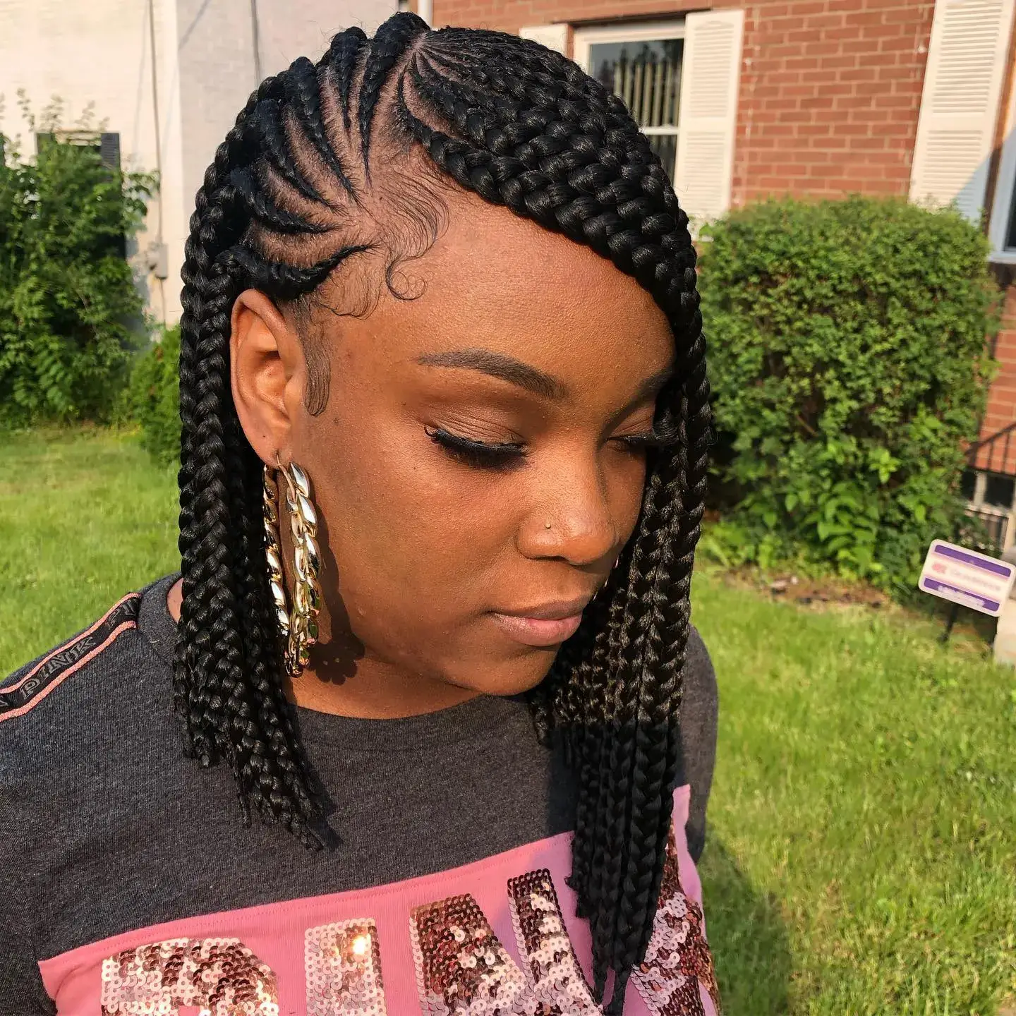 Side Swept Feed In Braids