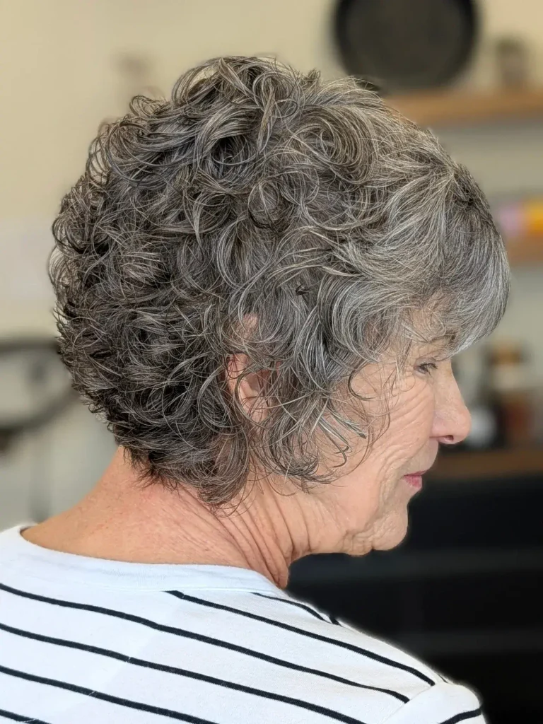 Silver Curly Stacked Bob